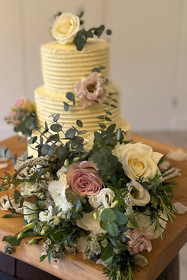 Wedding cake with floral display